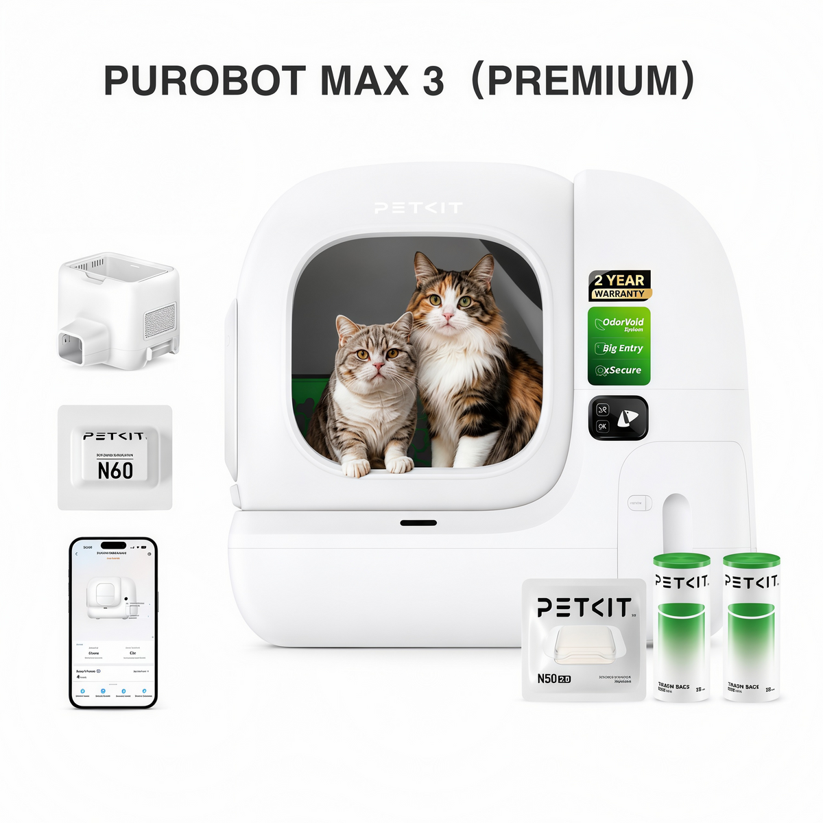 PETKIT Purobot Max 3 - Litière automatique connectée pour chat